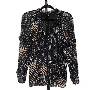 Anthropologie Current Air Black Balloon Sleeves Blouse Zodiac Stars Size Large